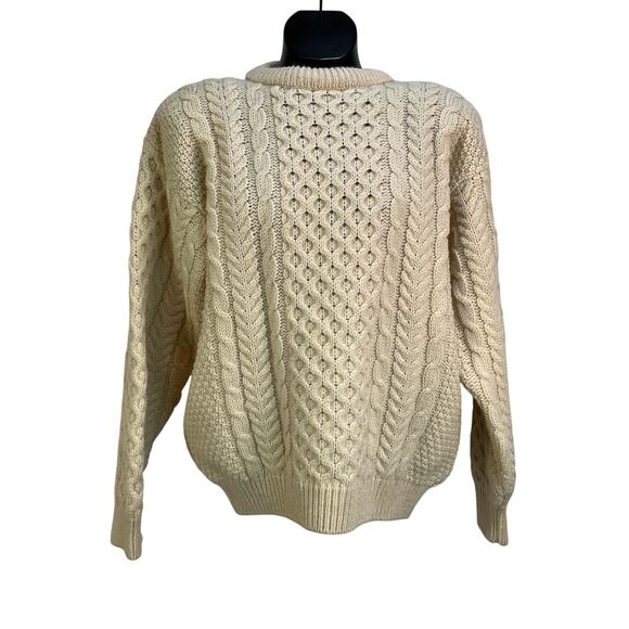 Vintage John Molloy Ivory Cable Knit Pullover Crewneck Donegal Wool Fisherman - Picture 1 of 9